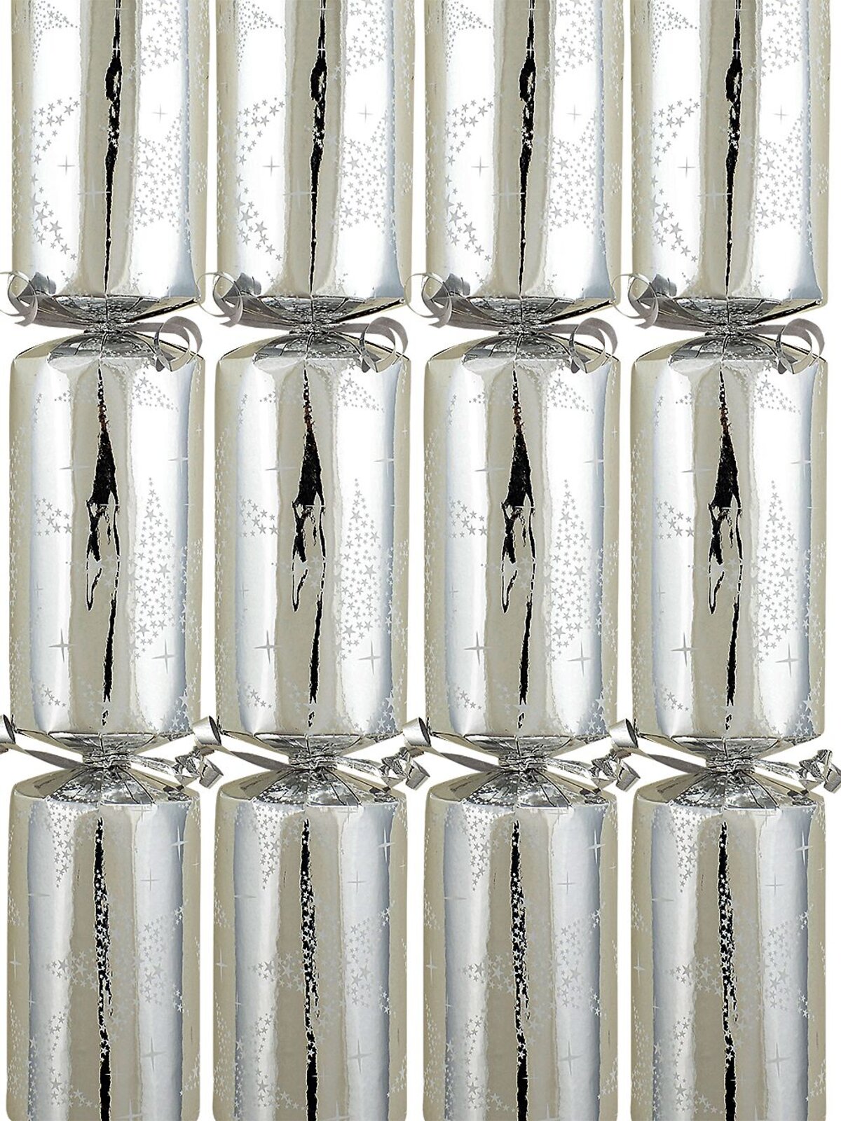 50x Metallic Silver & White Starry Christmas Bon Bons (Crackers) | 30cm