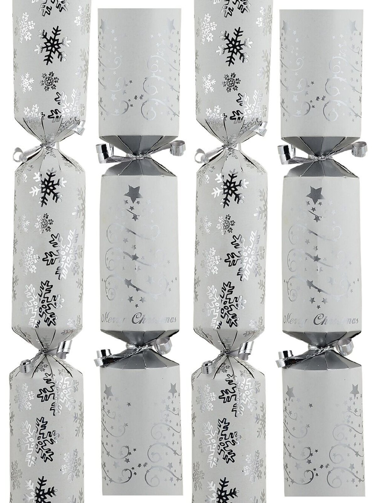 50x Silver Holiday Icon White Christmas Bon Bons (Crackers) | Multi Size Pack