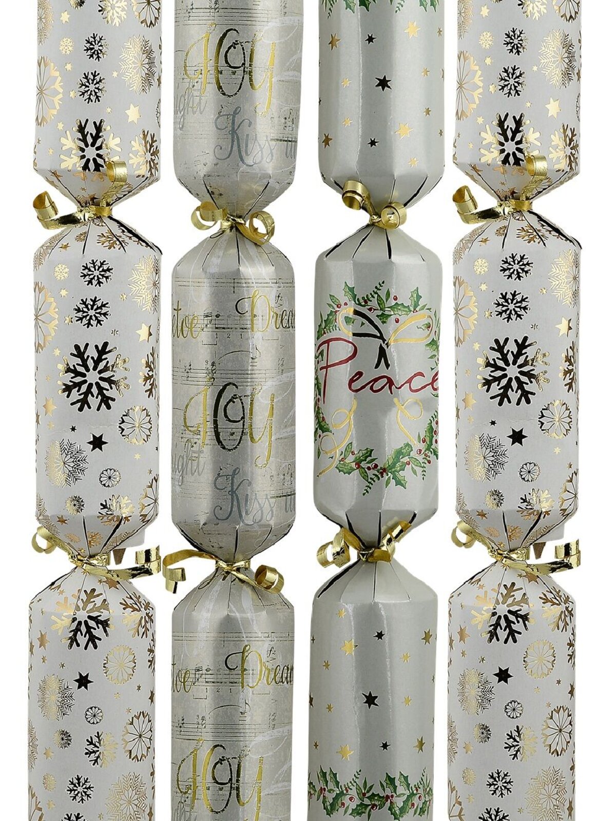 50x Heritage Trio Mixed Icon & Text White Christmas Bon Bons (Crackers) | 34cm