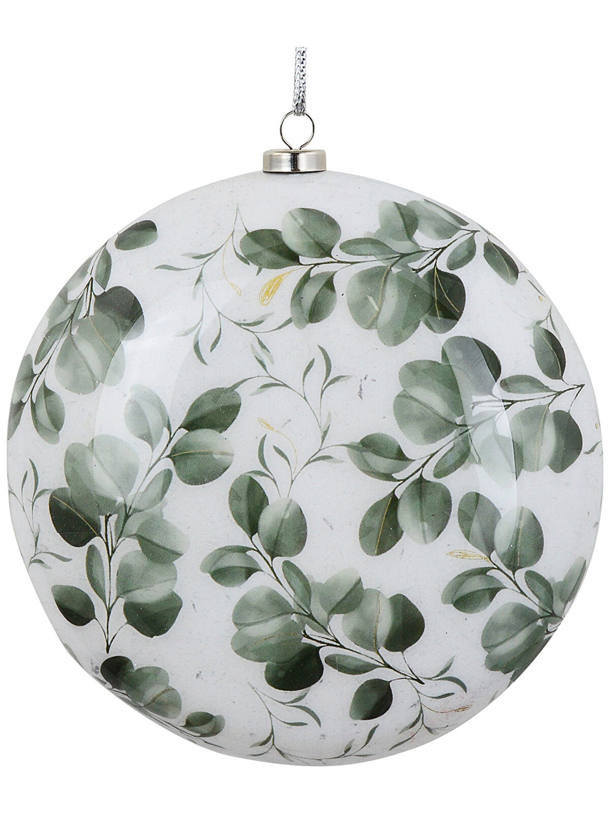 Eucalyptus Green & Satin White Grand Botanical Decoupage Disc Bauble | 12cm