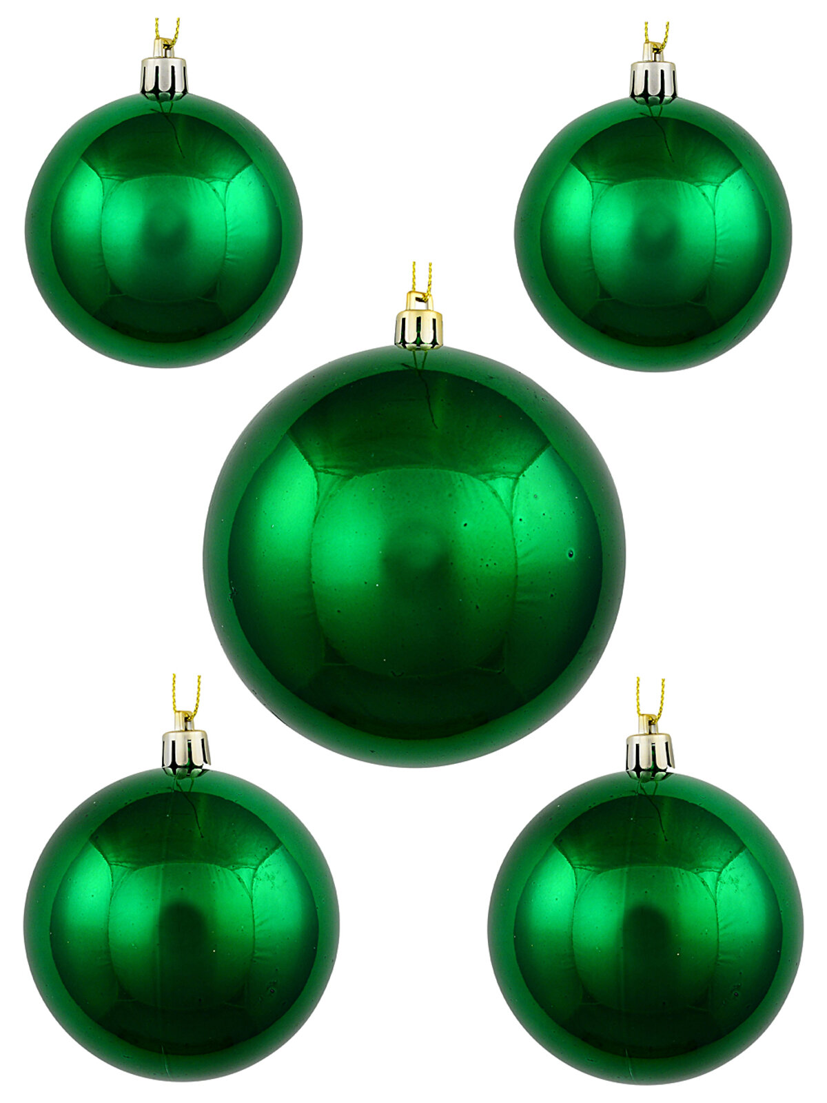 6x Classic Forest Green Signature Shiny Mixed Size Baubles | 70mm - 10cm