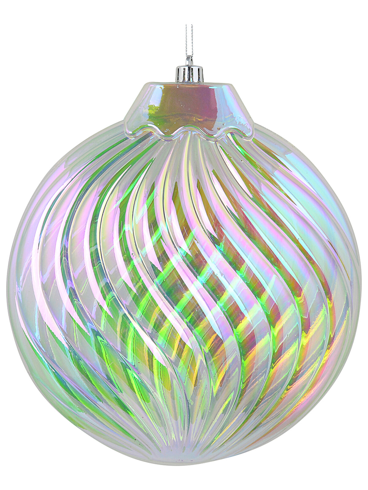 Celestial Clear Iridescent Grand Swirl Fluted Disc Bauble | 20cm