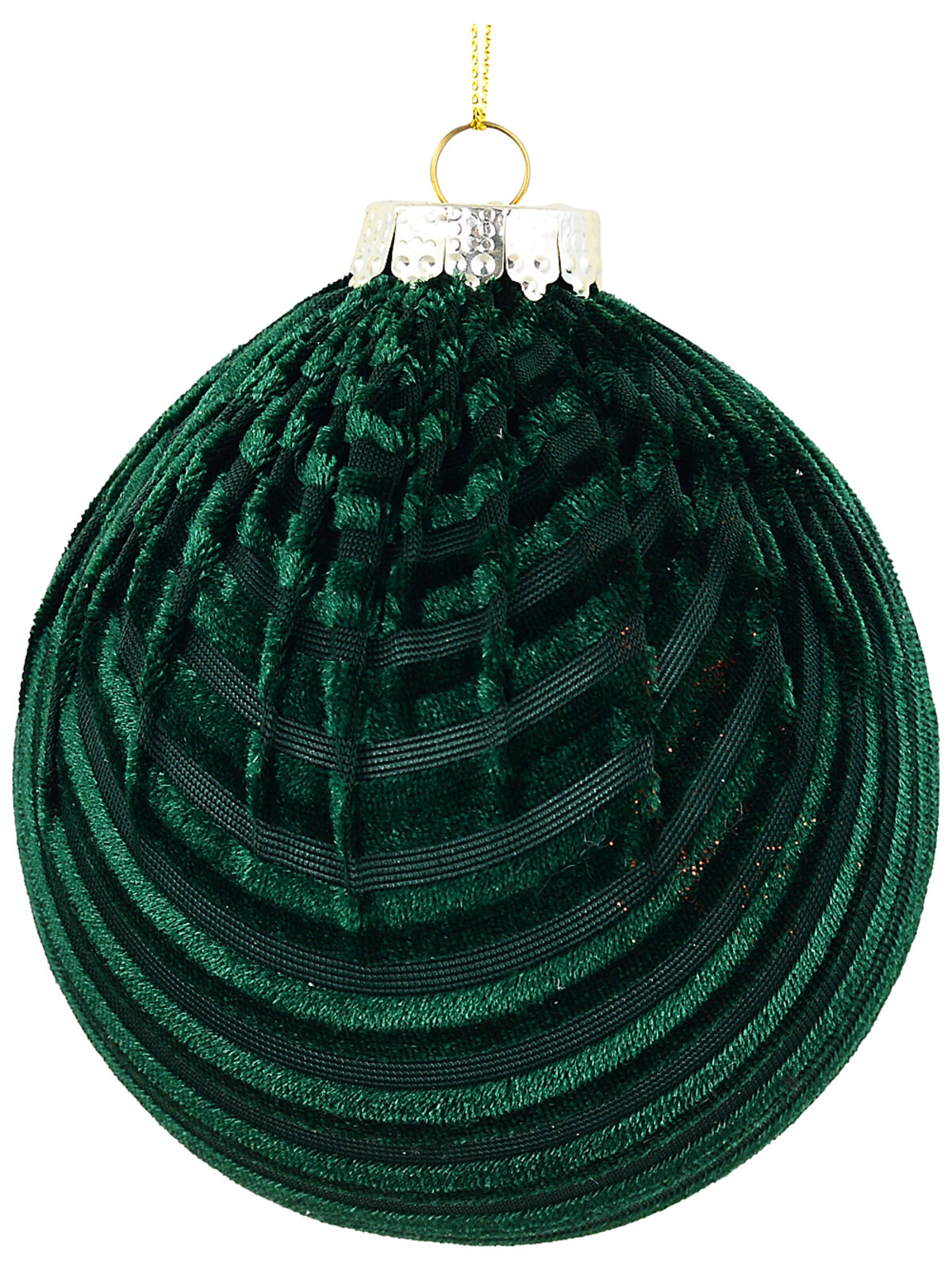 Deep Emerald Green Signature Ribbed Velvet Bauble | 10cm