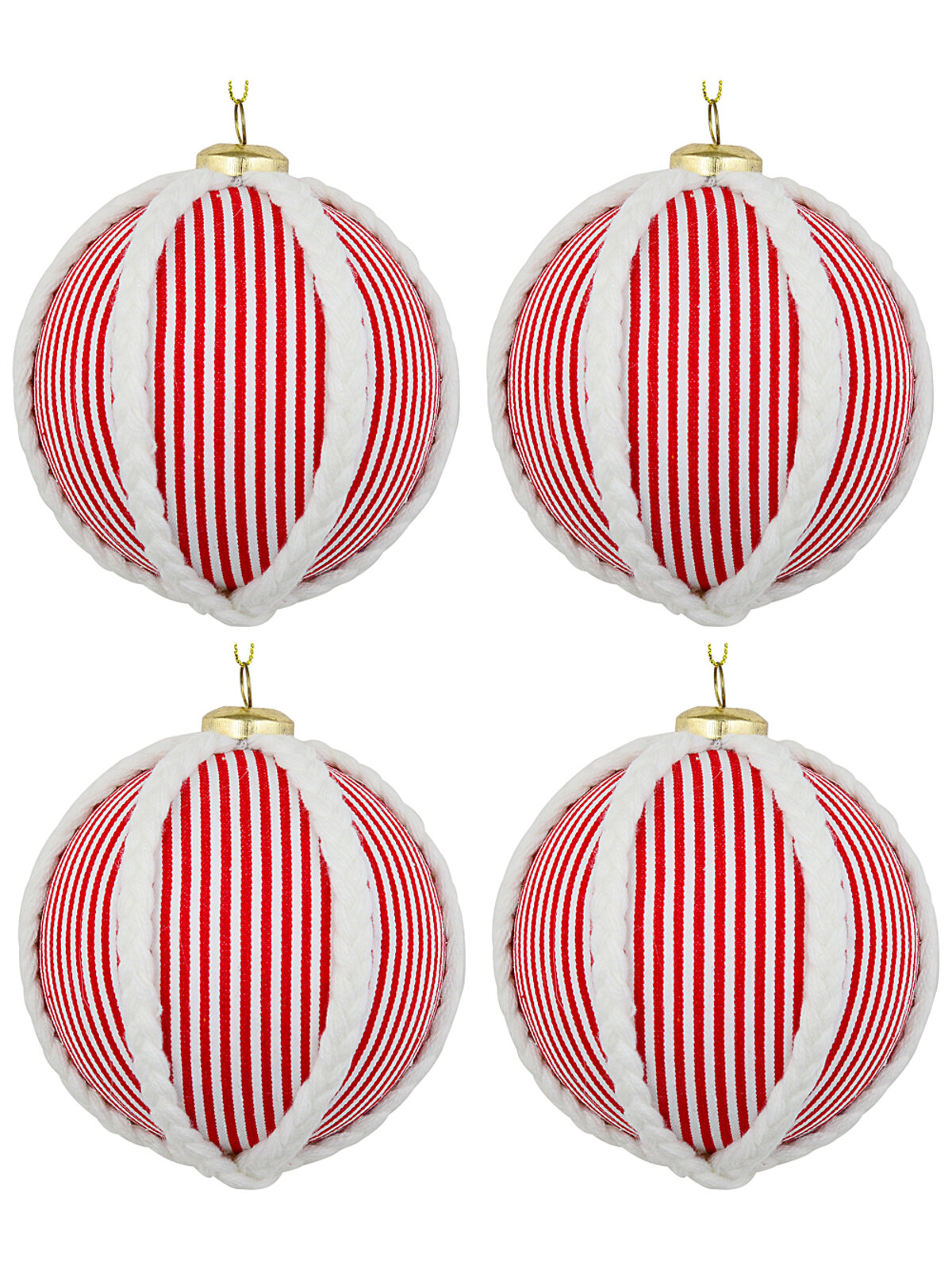 4x Classic Red & White Signature Candy Stripe Braided Rope Baubles | 10cm