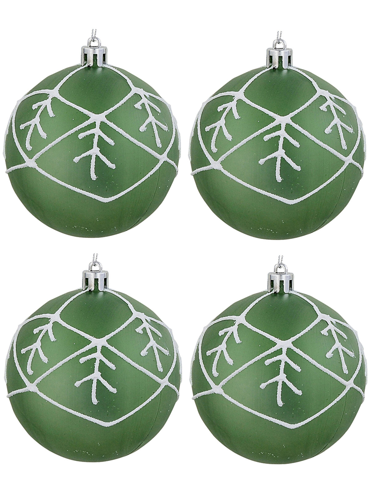 4x Celestial Frosted Sage Green Signature Snowflake Grid Baubles | 80mm