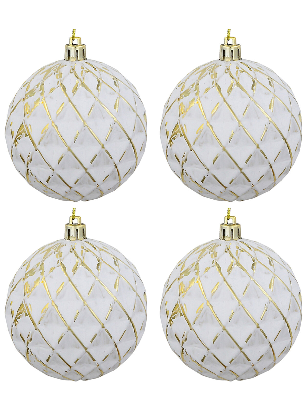 4x Celestial White & Burnished Gold Signature Quilted Diamond Baubles | 80mm