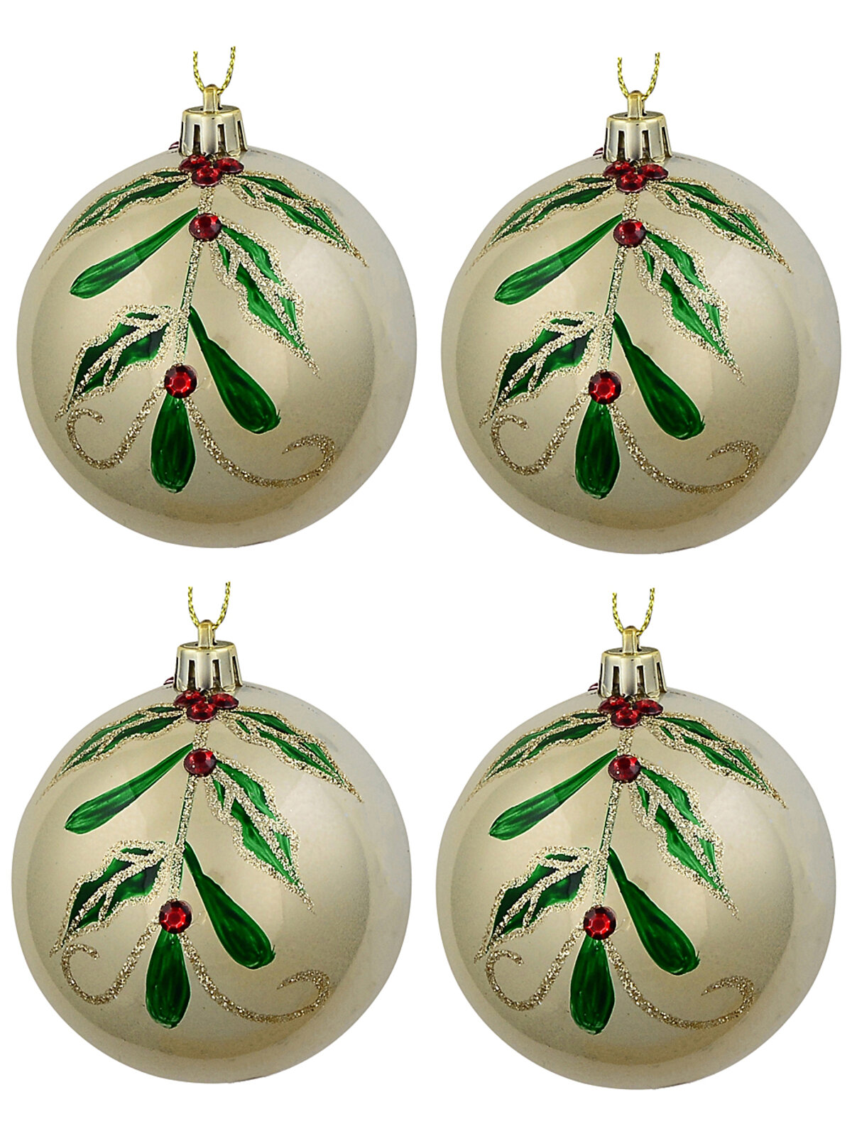 4x Heritage Champagne Pearl Signature Holly & Berry Baubles | 80mm