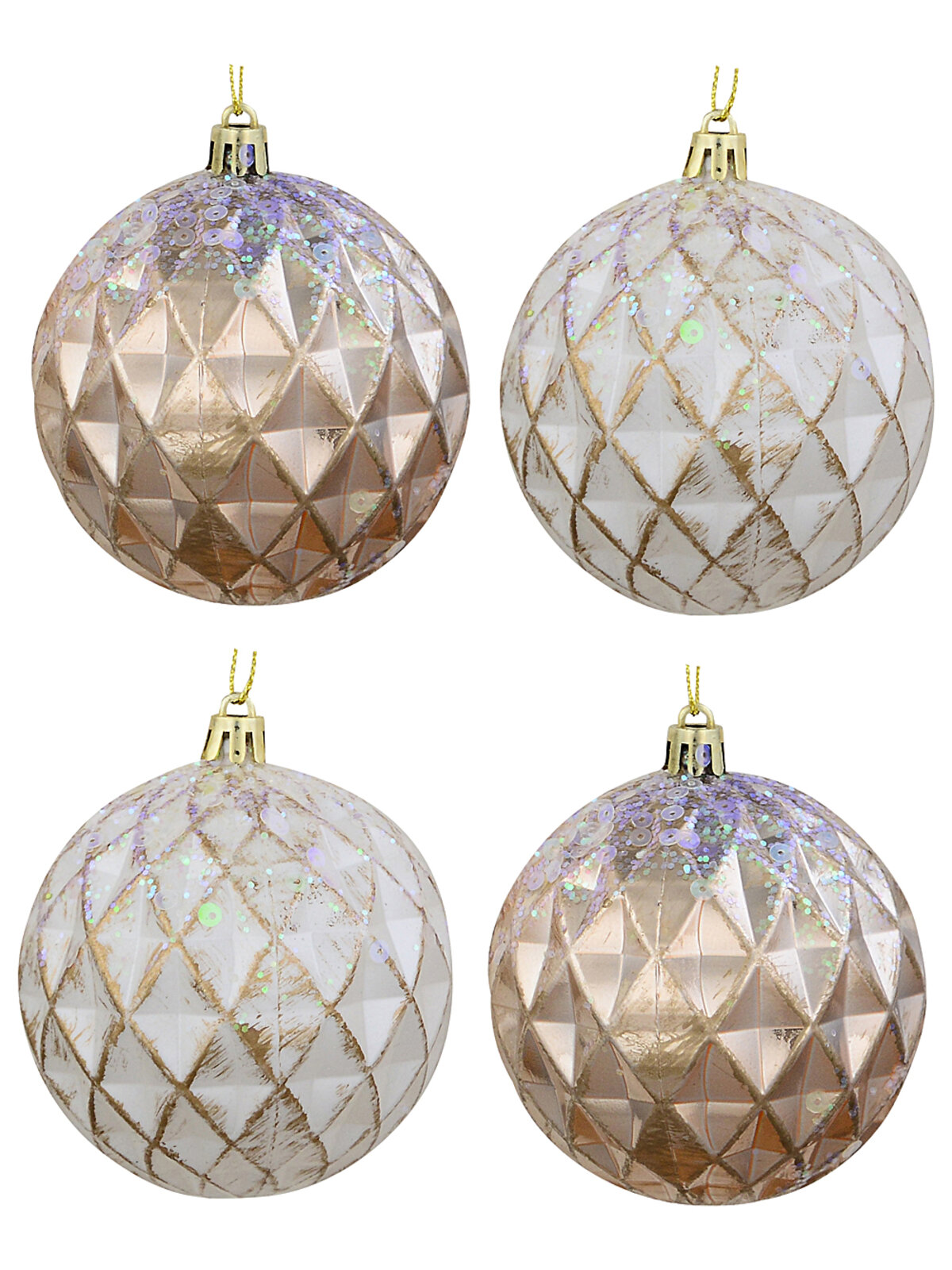 4x Opulent Rose Gold & White Statement Sequin & Diamond Baubles | 80mm