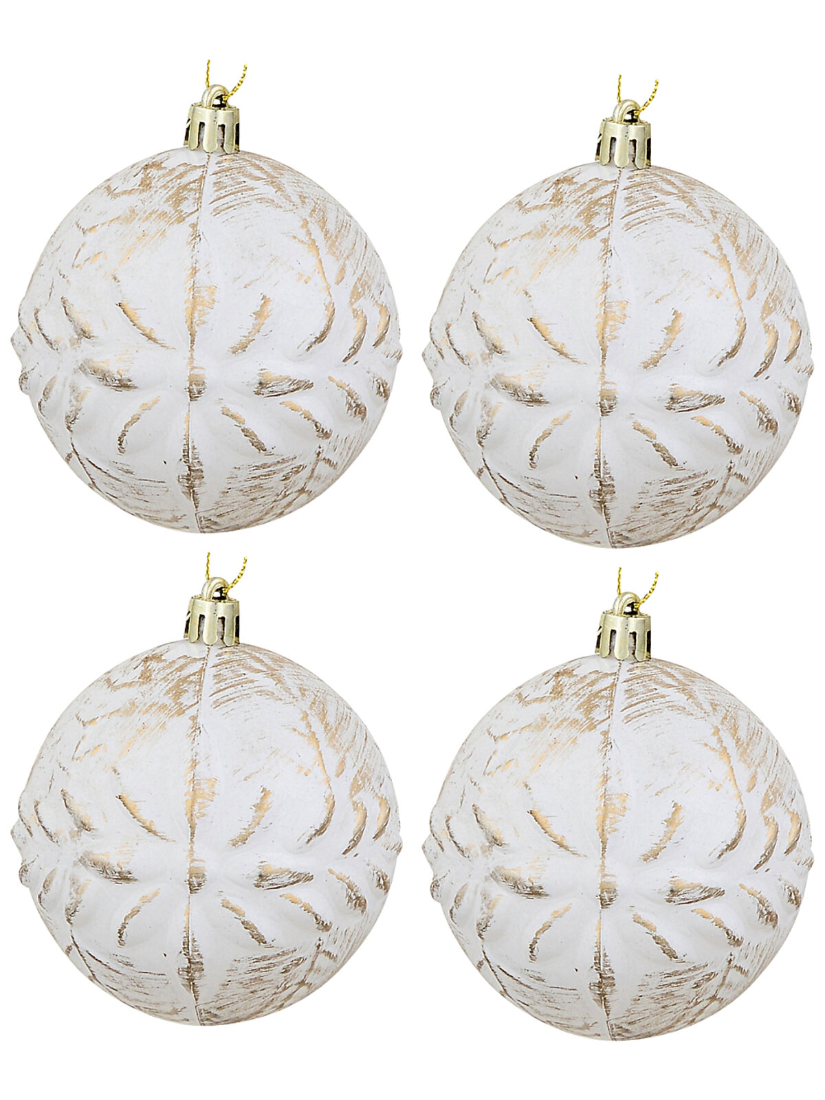 4x Dynamic White & Gold Statement Textured Vine Baubles | 80mm