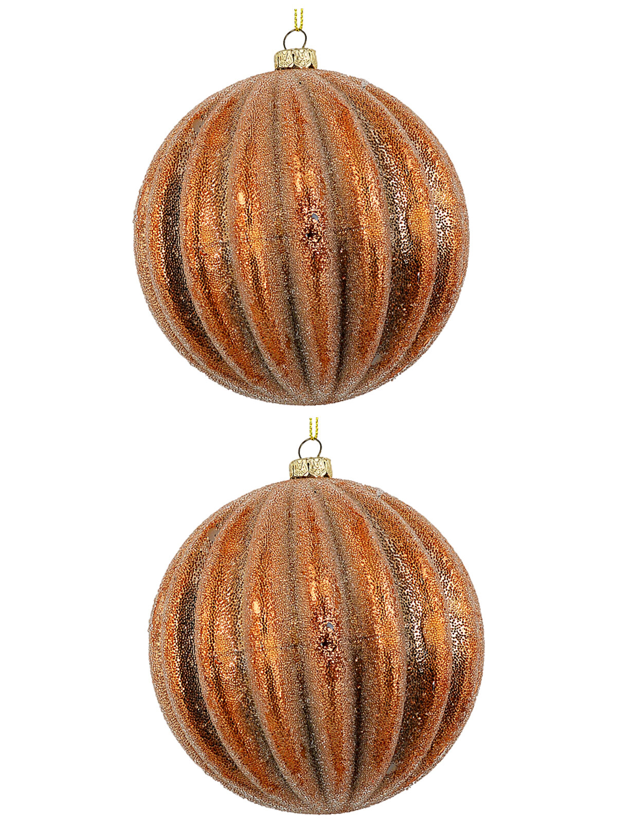 2x Dynamic Rose Gold Signature Ridge Textured & Glitter Baubles | 10cm