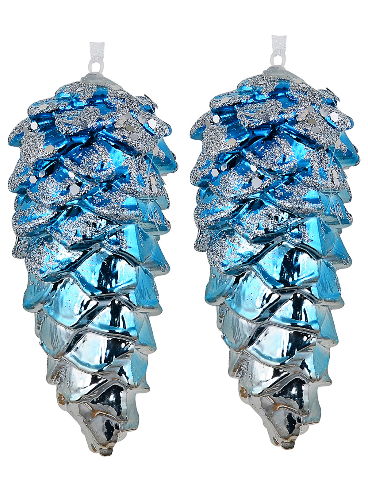 4x Silver Blue Two Tone Whimsical Signature Pinecone Finial Drops | 11cm