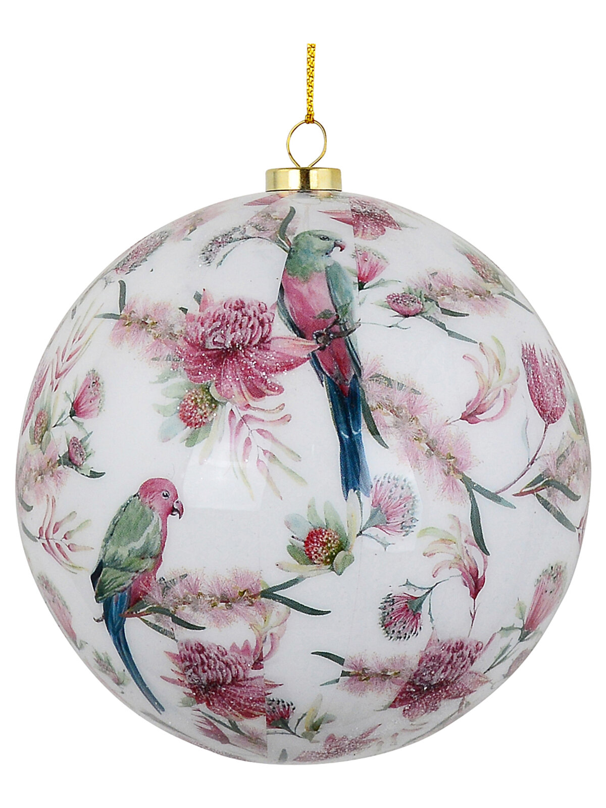 Heritage Glossy White Signature King Parrot Decoupage Bauble | 10cm