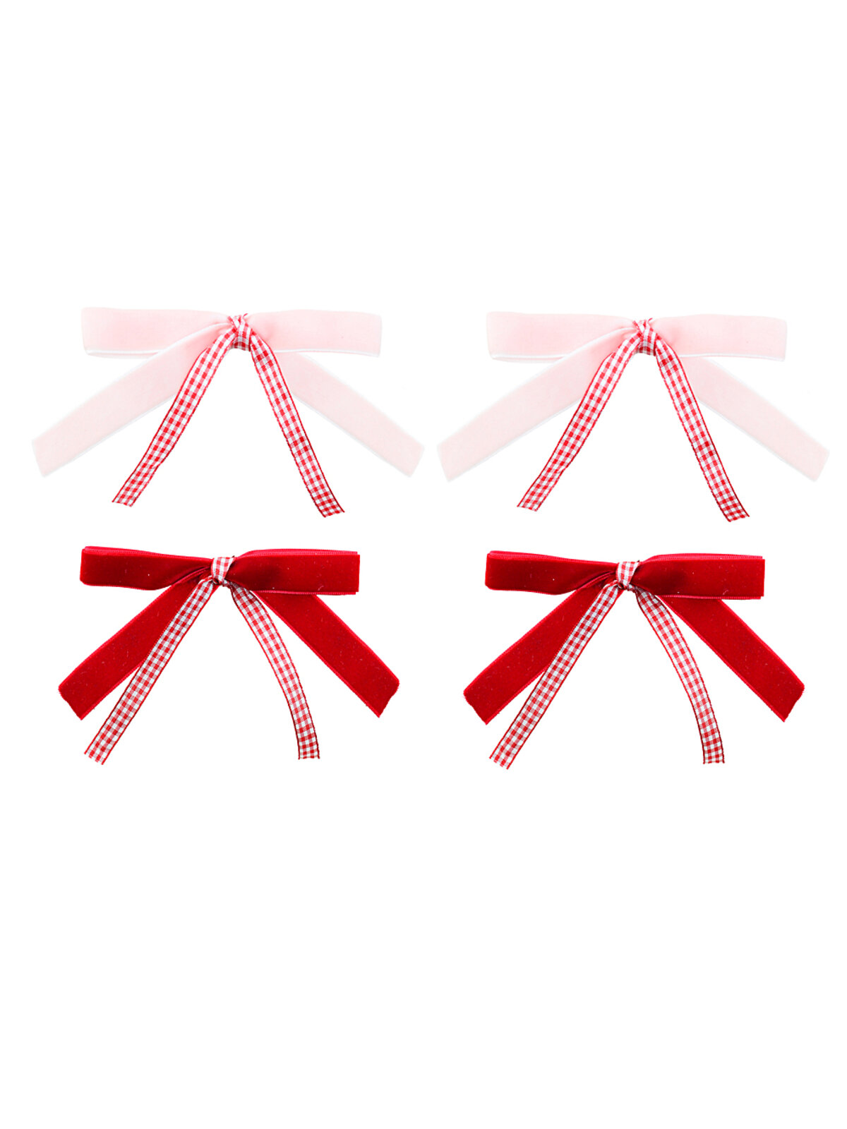 4x Whimsical Blush Pink & Velvet Red Signature Gingham Layered Bows | 12cm