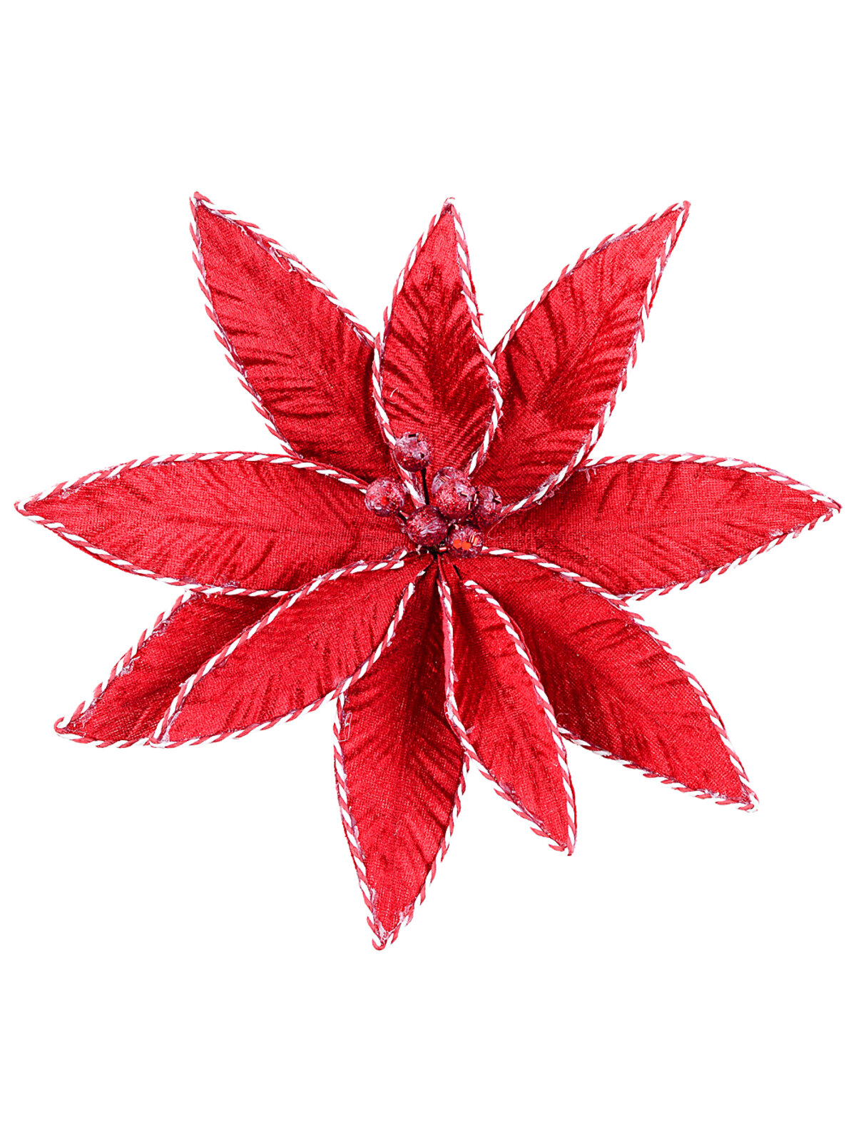 Crimson Red Velvet & Corded String Poinsettia Christmas Clip Stem | 30cm