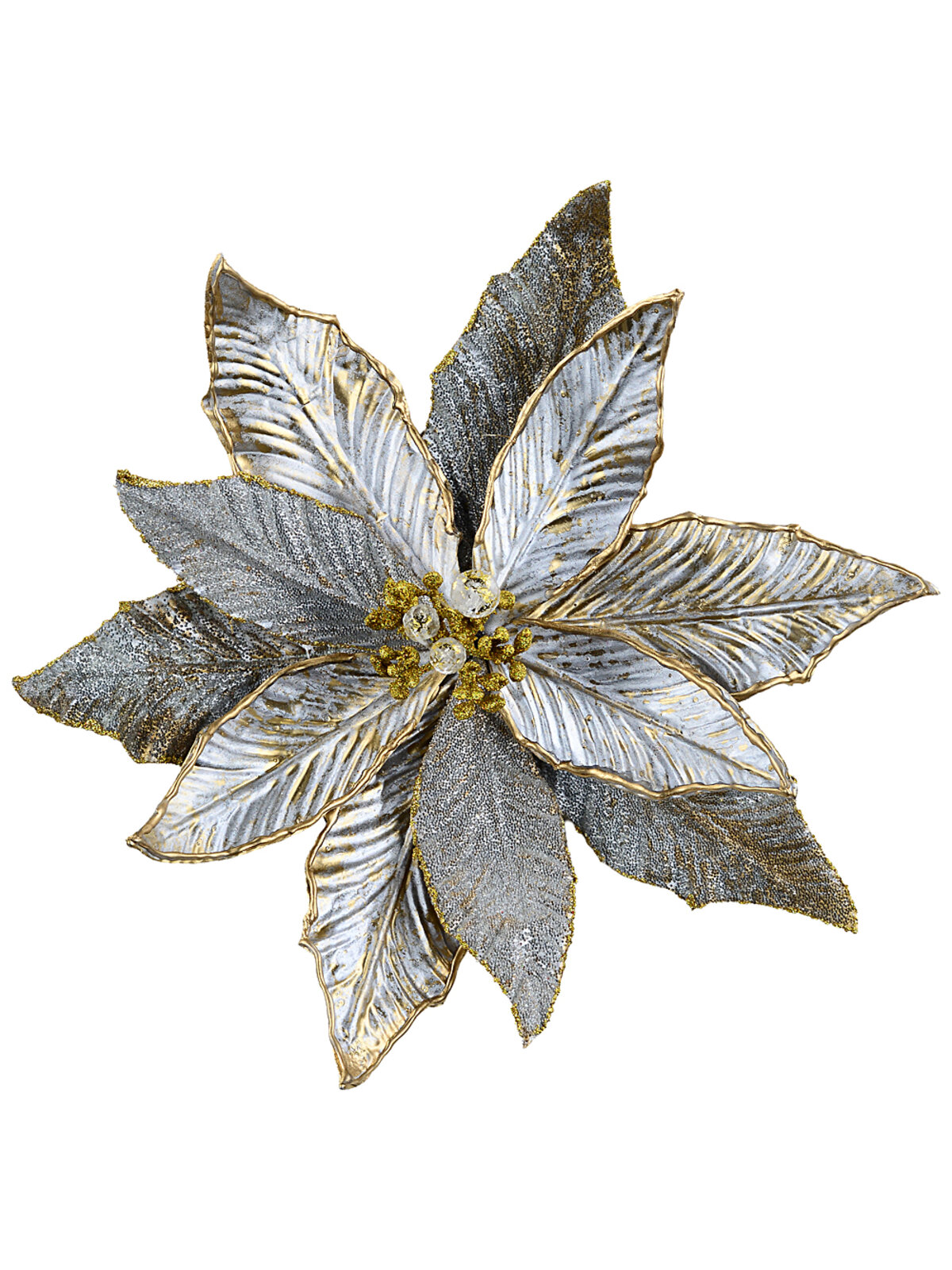 Antique Champagne Gold Two Tone Textured Poinsettia Clip Stem | 30cm