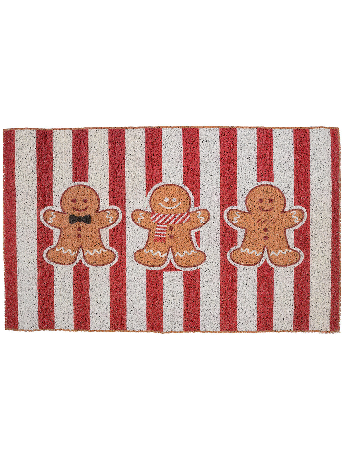 80cm Gingerbread Family Doormat | Red & White Candy Stripe Entryway Mat