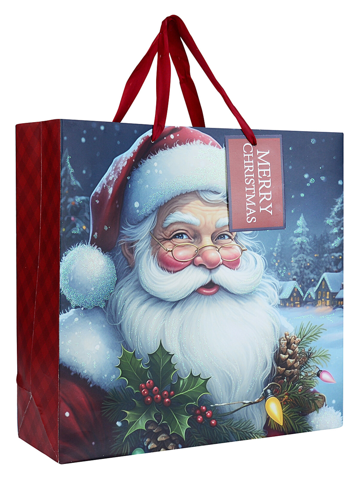 Large Nostalgic Father Christmas & Winter Village Gift Bag | 35cm