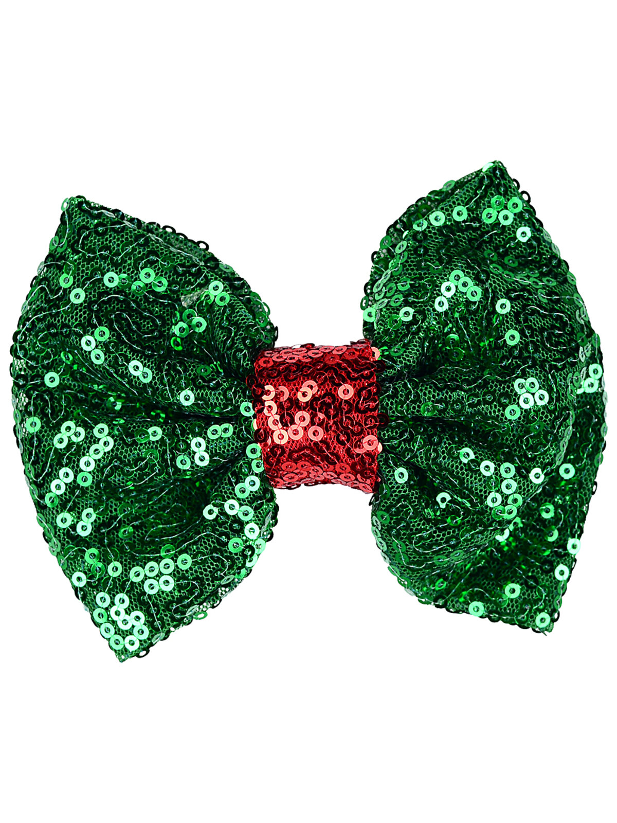 Vibrant Green Sequin Christmas Bow Hair Clip With Red Center Knot | 11cm