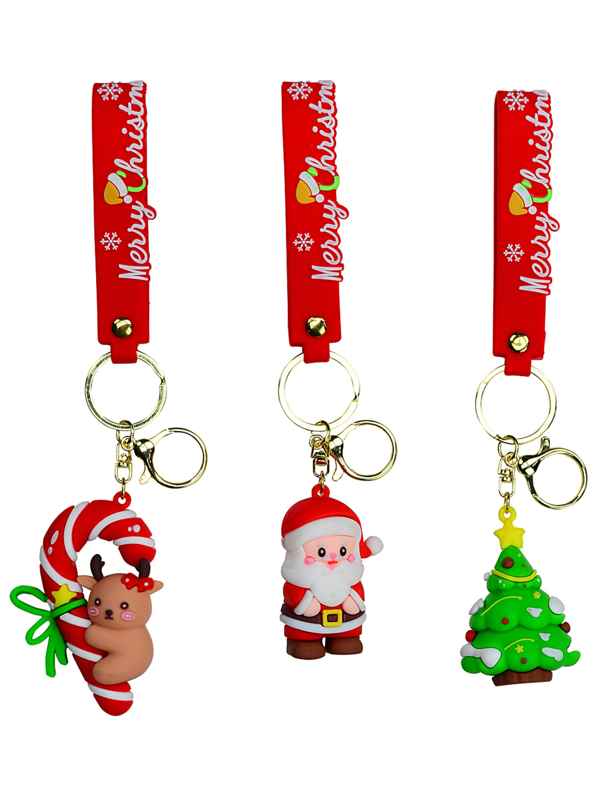 Assorted Santa, Tree Or Candy Cane Reindeer Christmas Novelty Keychain