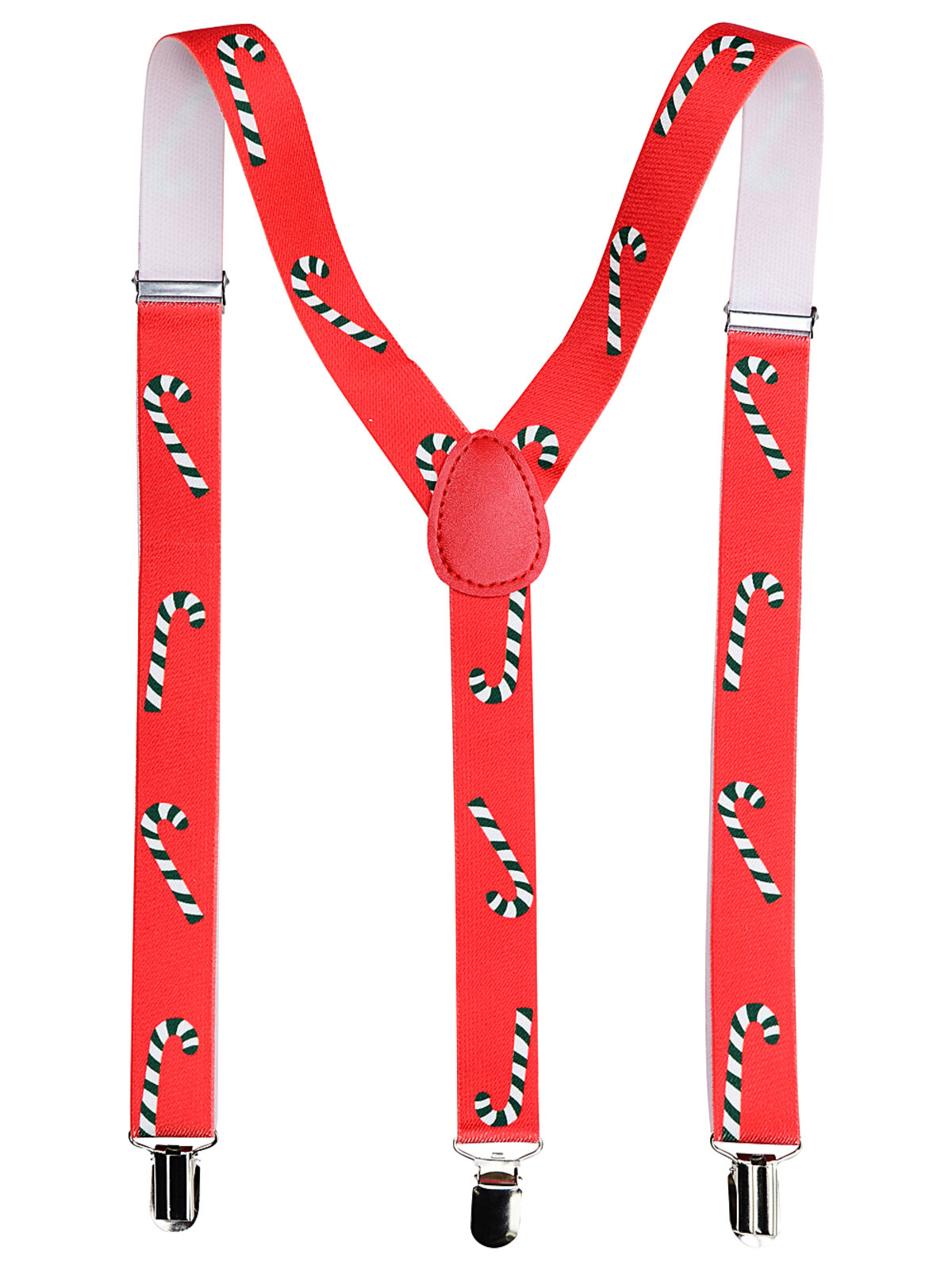 Adjustable Red Candy Cane Christmas Suspenders With Clip On Clamps | OSFM