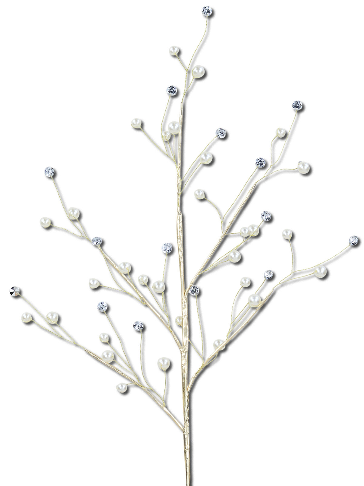 Faux Pearl & Diamante Starburst Spray Stem With Gilded Branchlets | 56cm