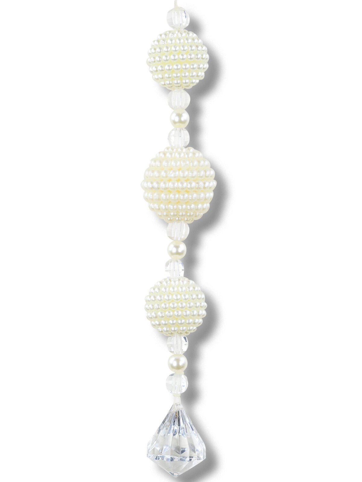 Whimsical Ivory Pearl & Clear Statement Stacked Orb Finial Drop | 23cm