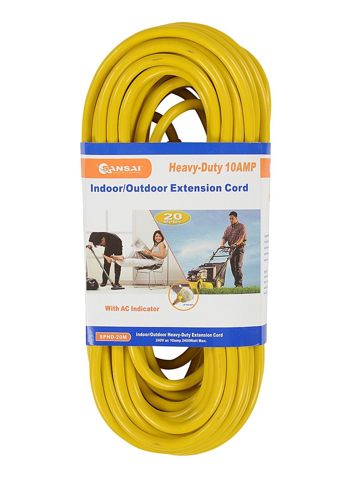 20m Yellow Sansai Heavy Duty Outdoor Extension Cord | 10A High Vis Lead