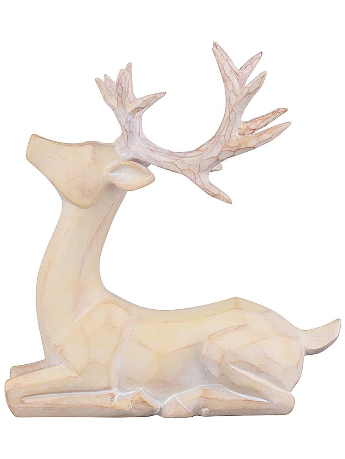 21cm Carved Wood Style Sitting Reindeer Resin Figurine