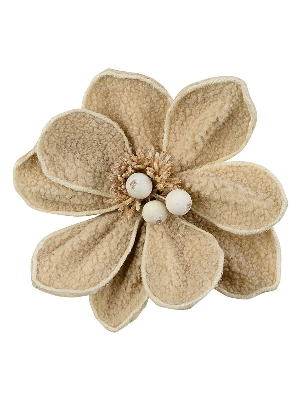 Cream Natural Wool Magnolia Christmas Tree Clip Pick | 22cm