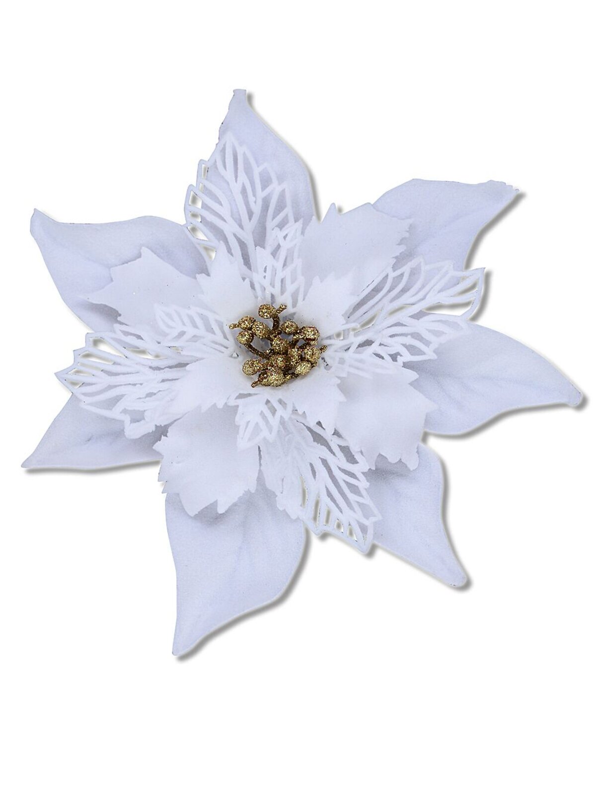 White With Gold Cyathia Poinsettia Christmas Tree Clip Pick | 22cm