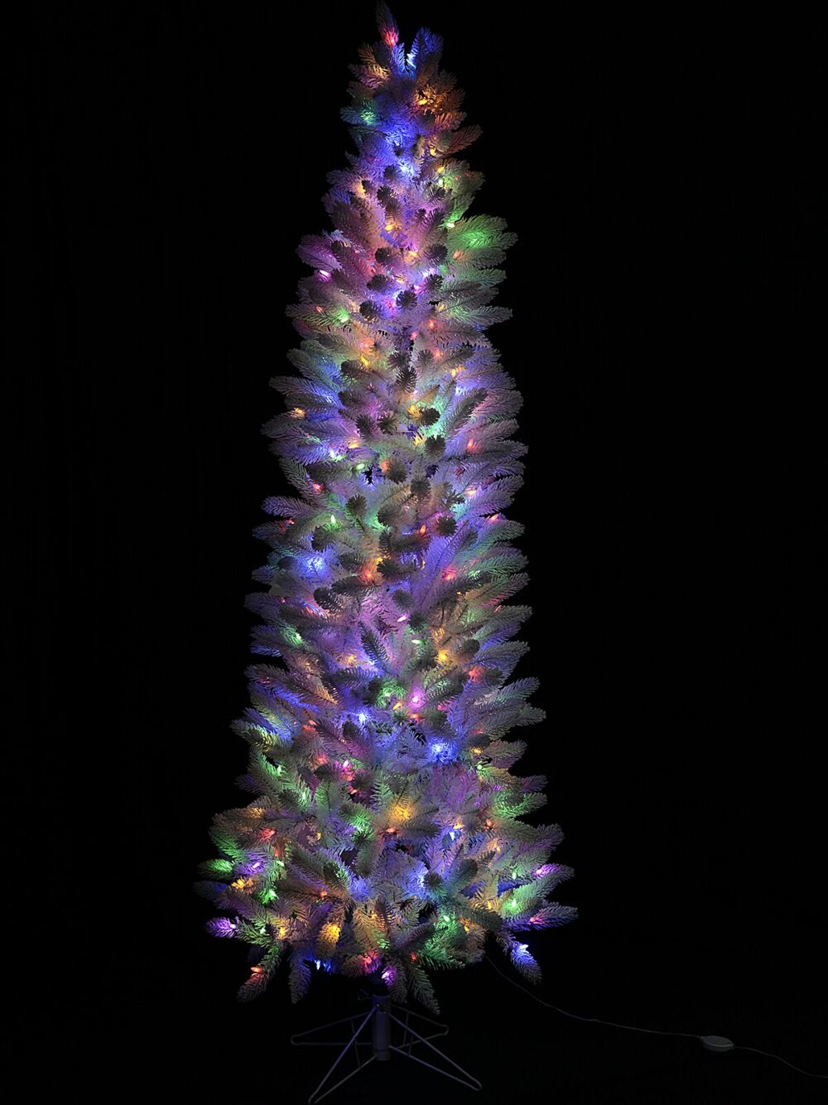 2.3m Slim White Flocked Pyrenees Spruce Pre-Lit Tree | 878 Tips & 440 LED