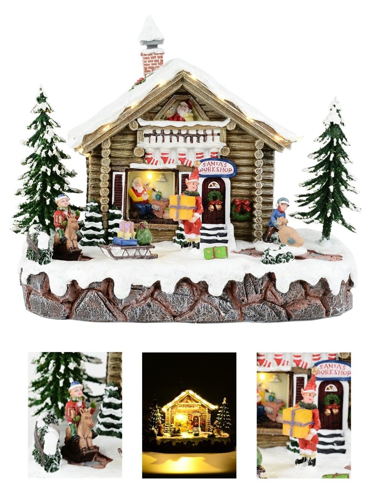24cm Santa Workshop Illuminated & Animated Battery Christmas Village Scene