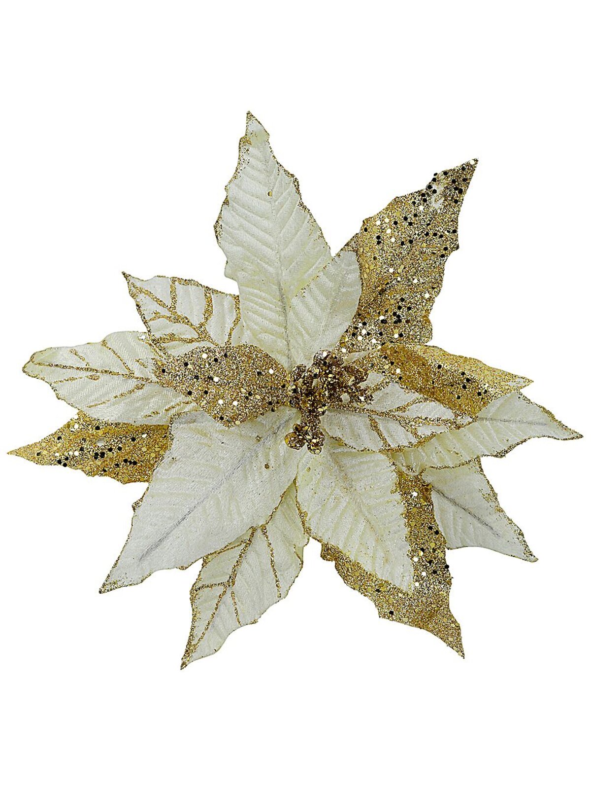 Gold Poinsettia Christmas Tree Clip Pick With Gold Glitter Detail | 25cm
