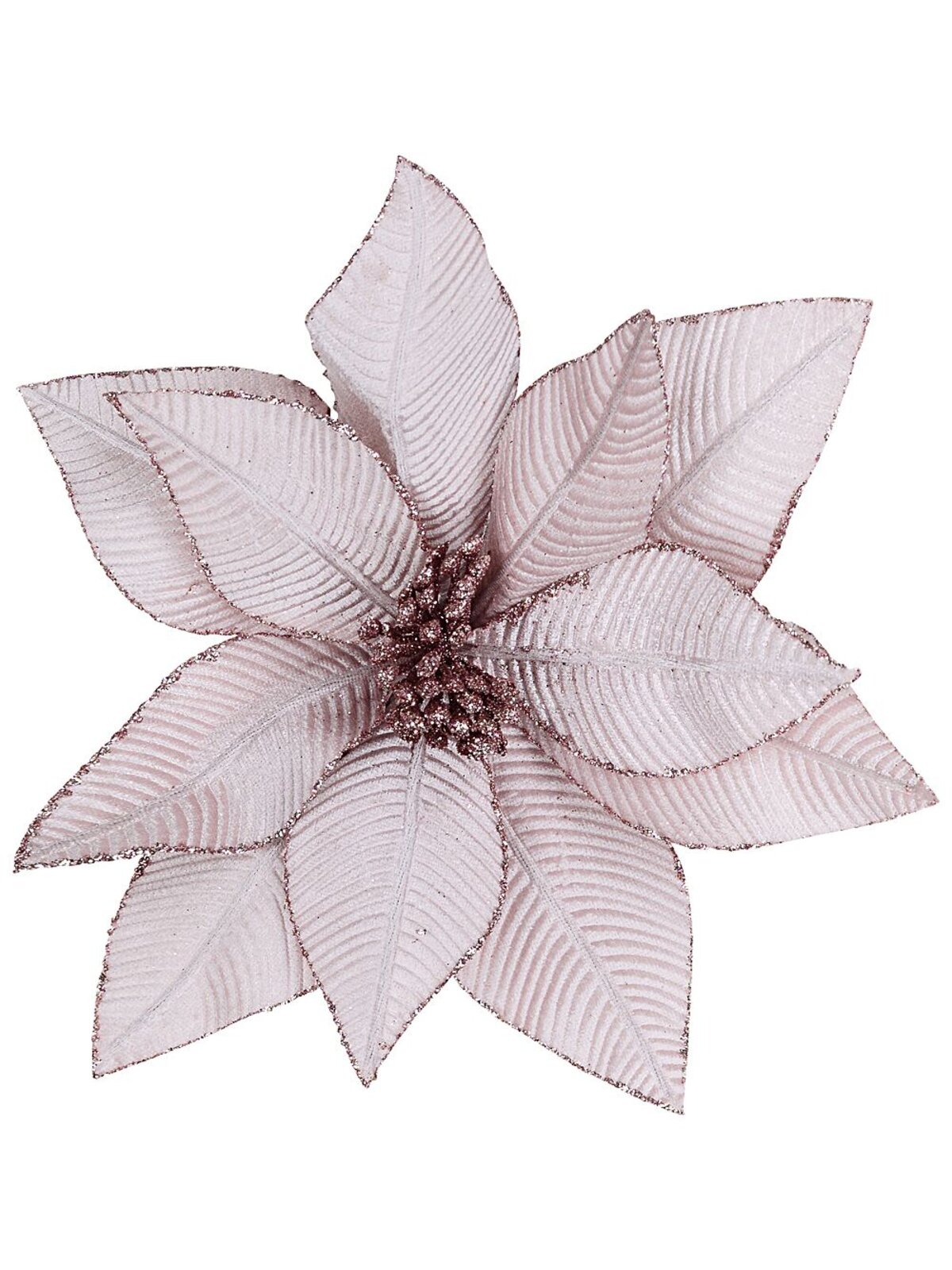 Pink Velour & Sequins Poinsettia Christmas Tree Clip Pick | 25cm