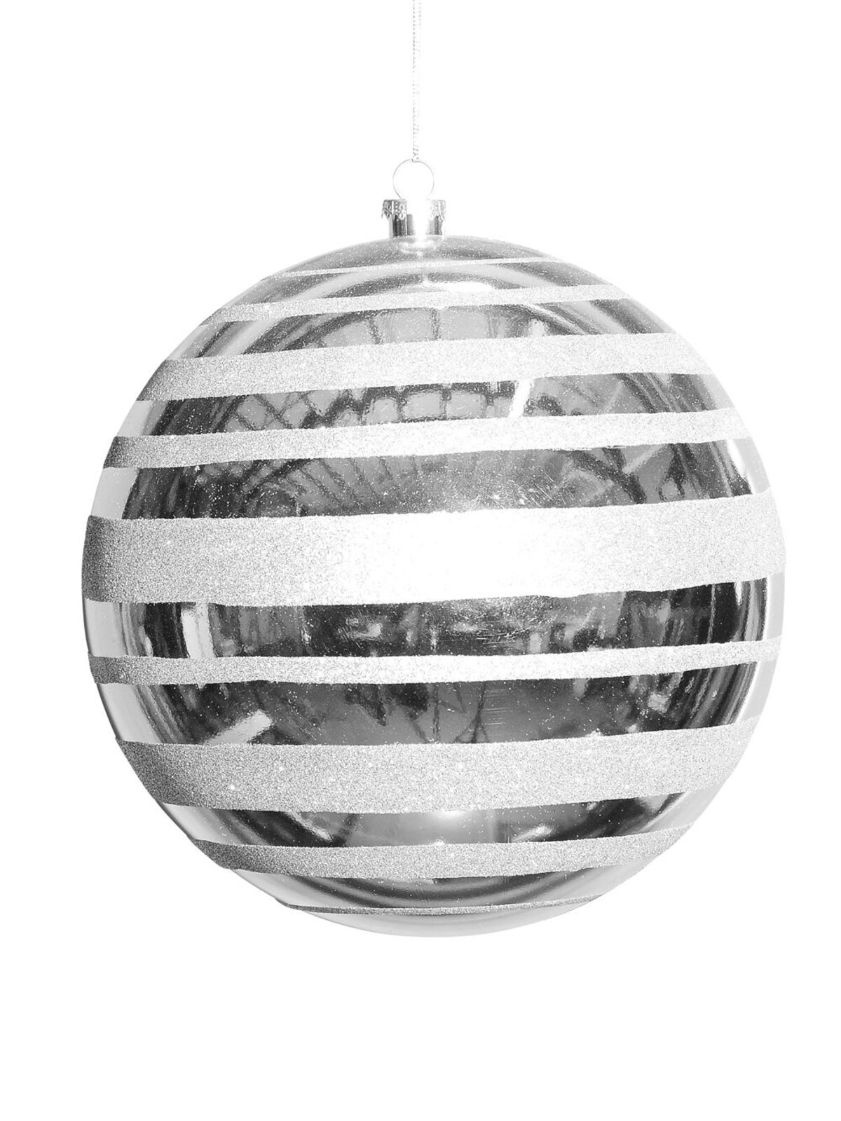 25cm Silver Metallic & Glitter Stripe Large Display Bauble