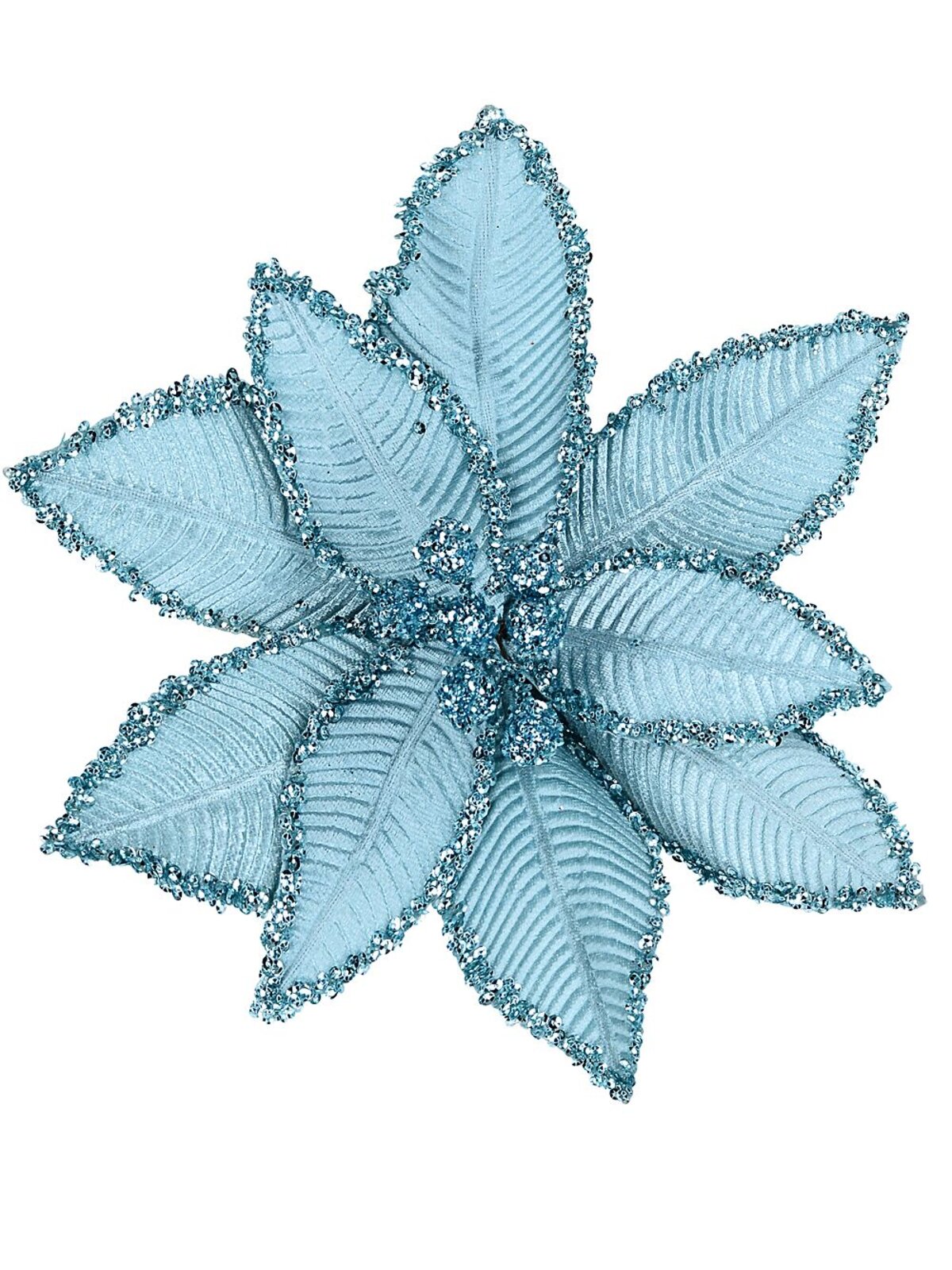 25cm Turquoise Velour & Sequins Poinsettia Christmas Tree Clip Pick