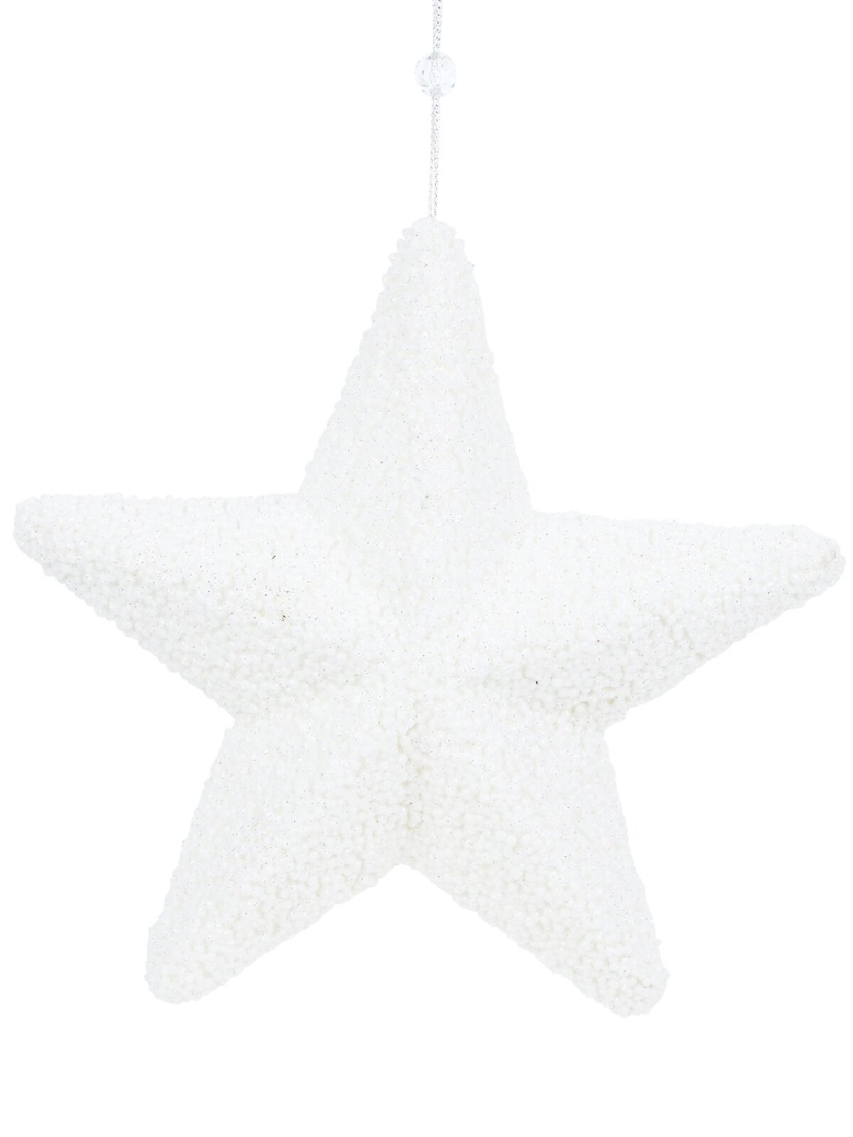 26cm White With Silver Glitter Textured Hanging Christmas Star Ornament