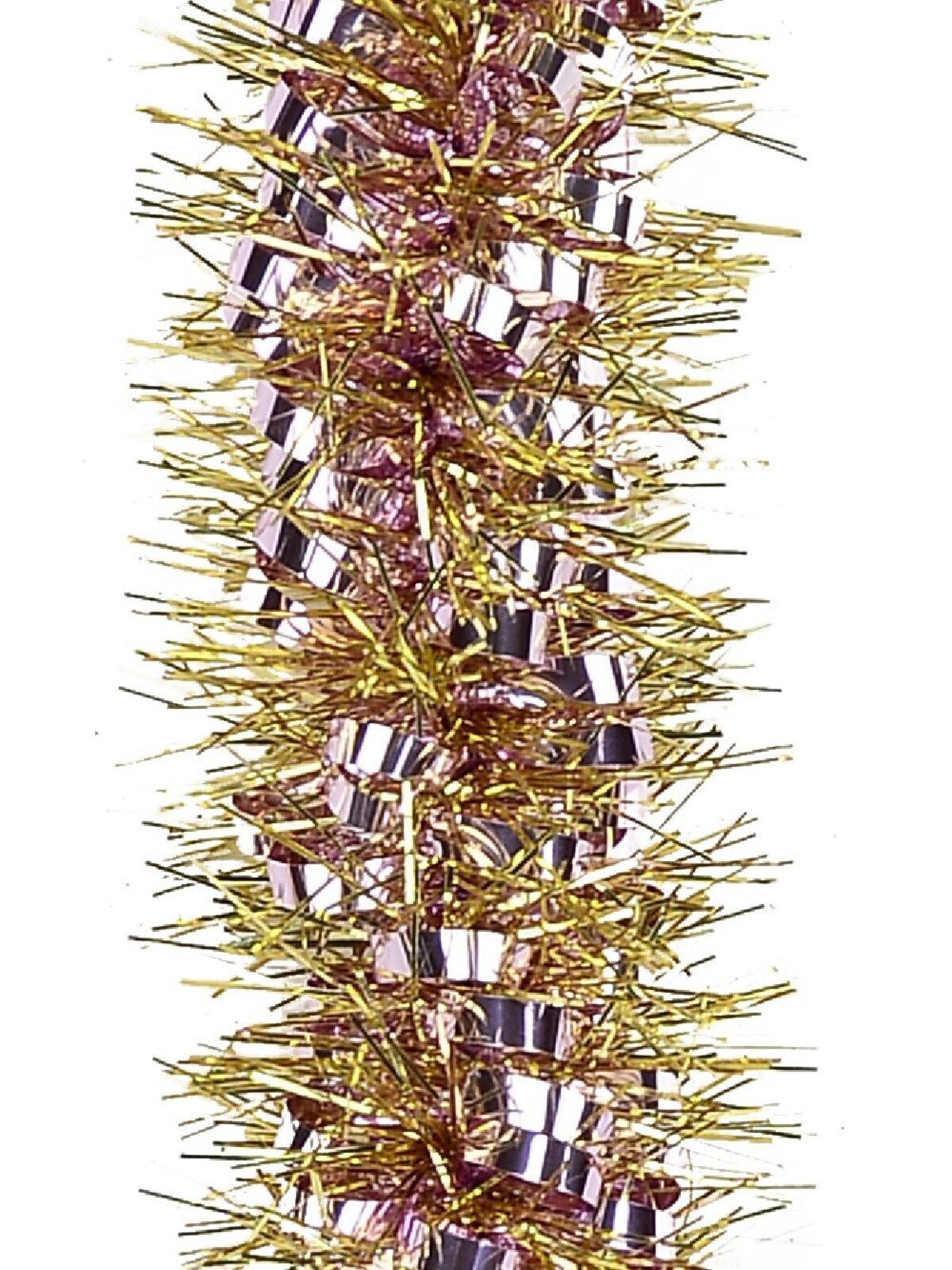 2.7m Soft Pink Ribbon Look & Gold Fir Needle 6ply 90mm Tinsel Garland