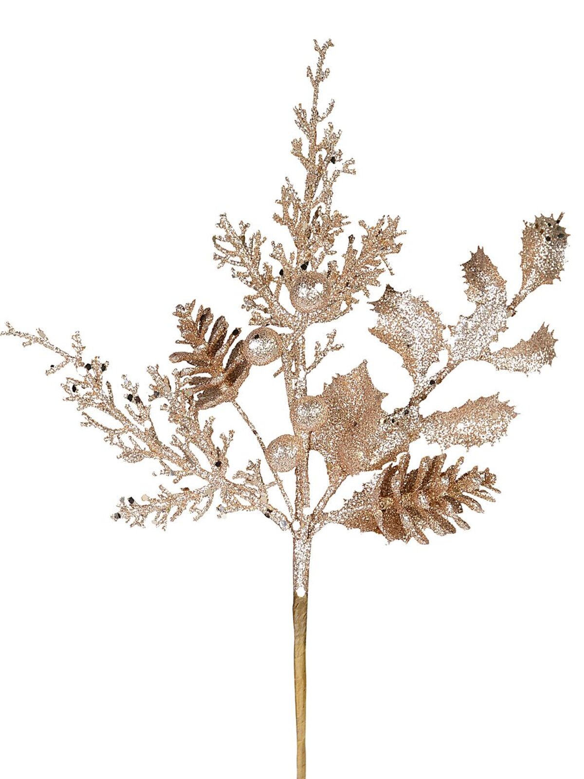 Champagne Mixed Foliage With Pinecone & Berries Christmas Stem Pick | 28cm