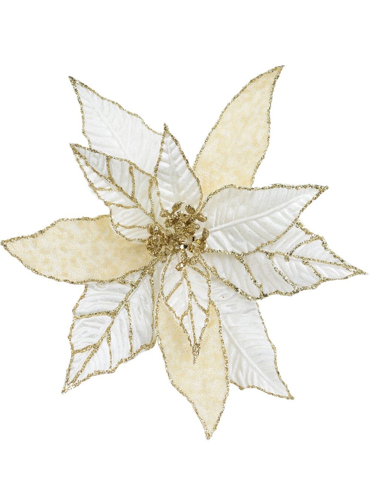 Gold White & Cream Poinsettia Christmas Tree Clip Pick | 28cm