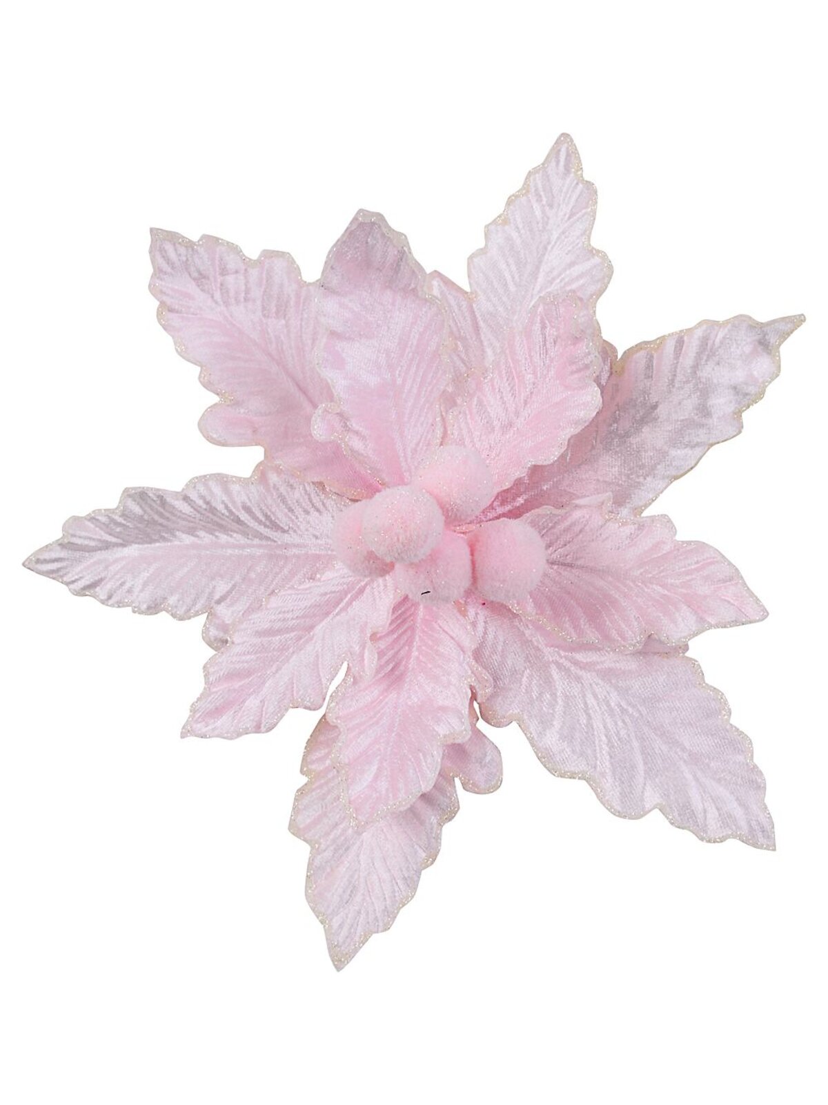 Light Pink Textured & Pink Pom Pom Poinsettia Christmas Tree Clip Pick | 28cm