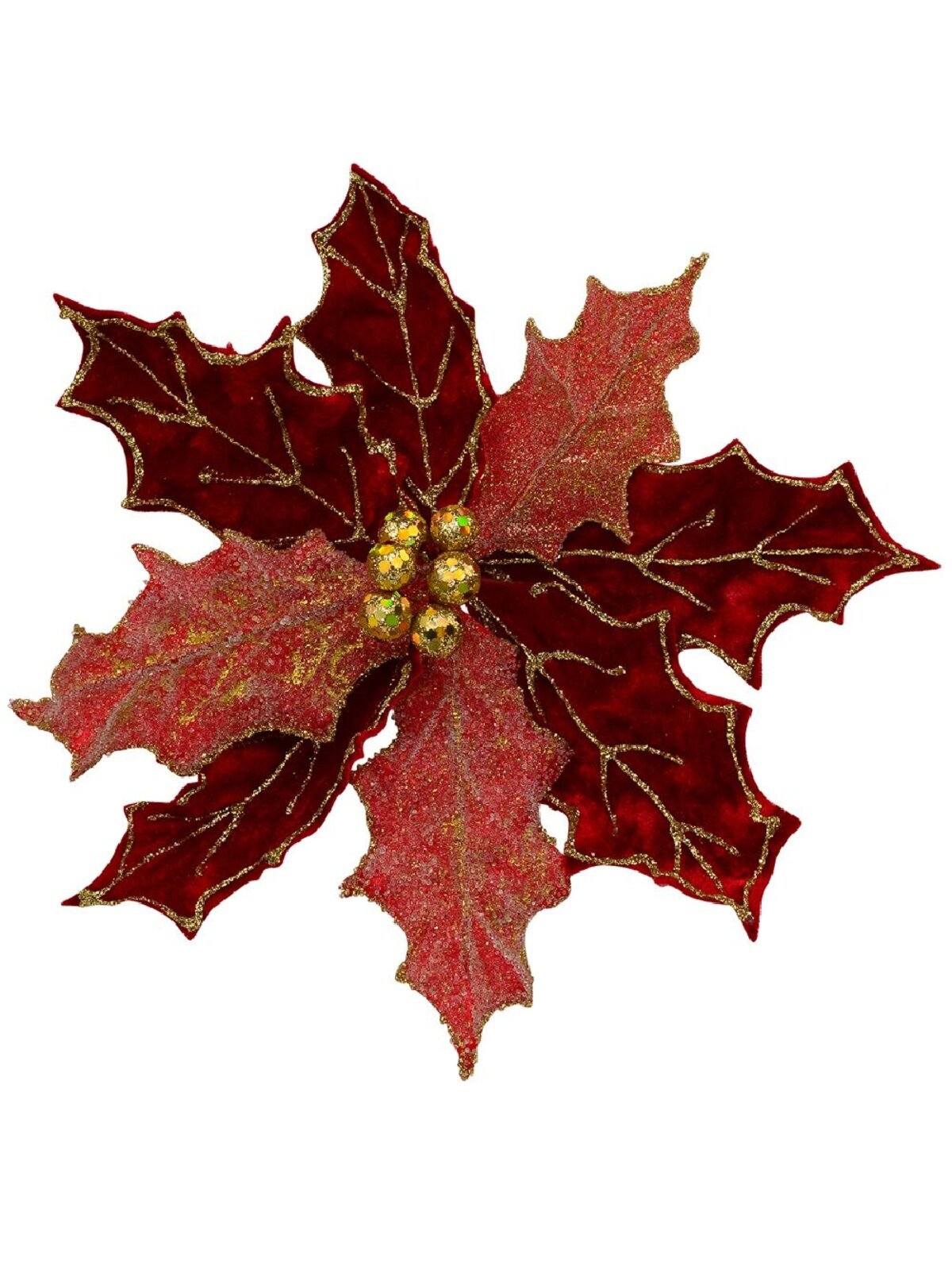 Red Felt Two Style Bract Poinsettia Christmas Tree Clip Pick | 28cm