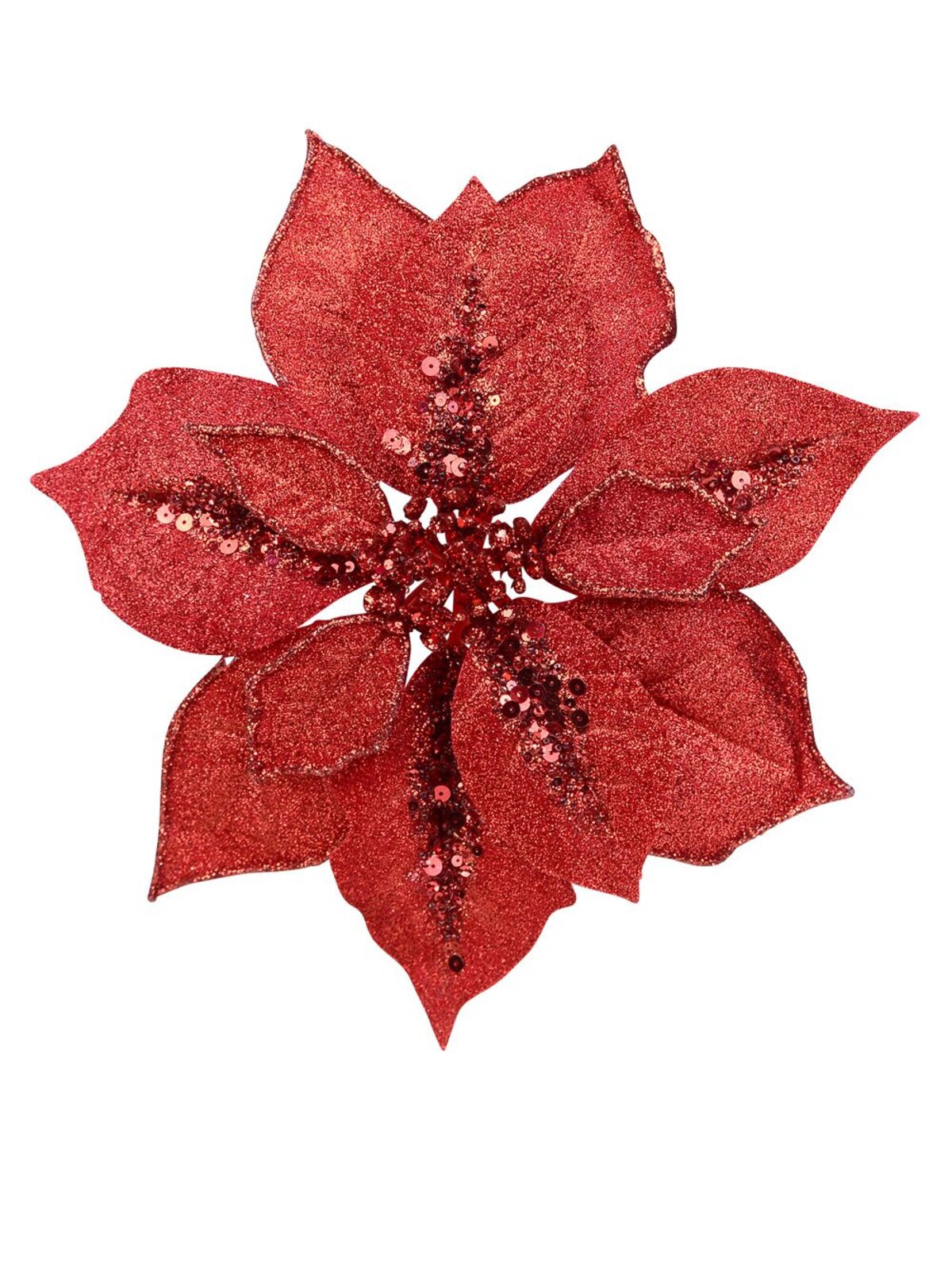 Red Glitter Poinsettia Christmas Tree Clip Pick With Sequins | 28cm
