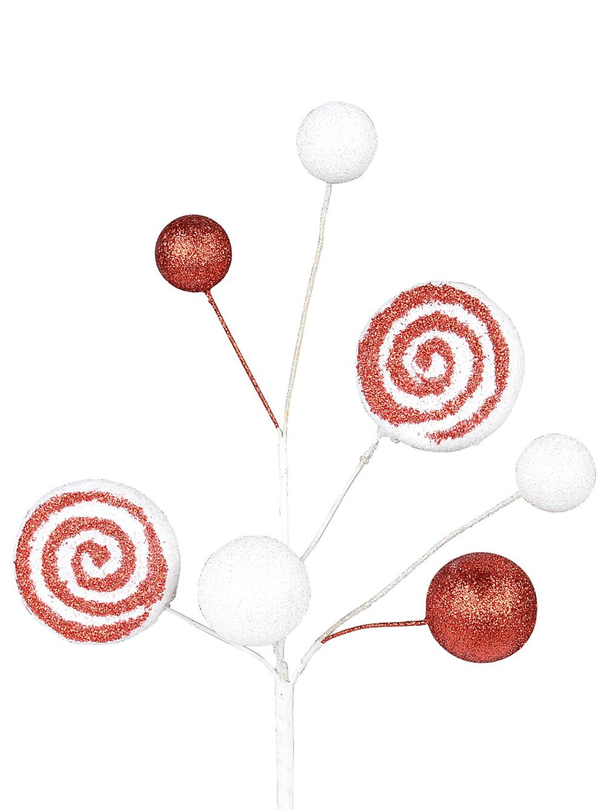 Red & White Candy Cane Swirls & Balls Christmas Tree Clip Pick | 28cm
