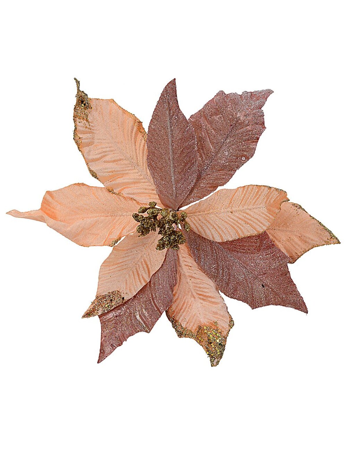 Three Style Pink & Rose Gold Poinsettia Christmas Tree Clip Pick | 28cm
