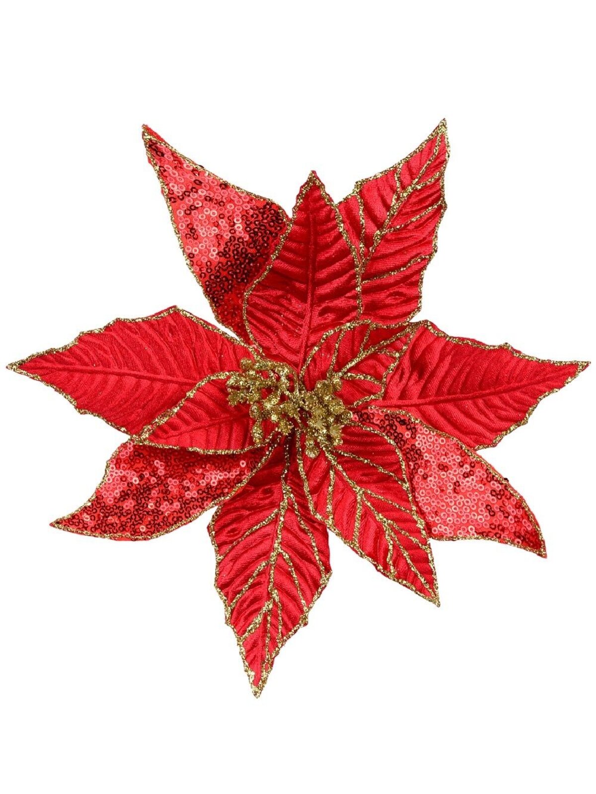Three Style Red & Gold Glitter Poinsettia Christmas Tree Clip Pick | 28cm
