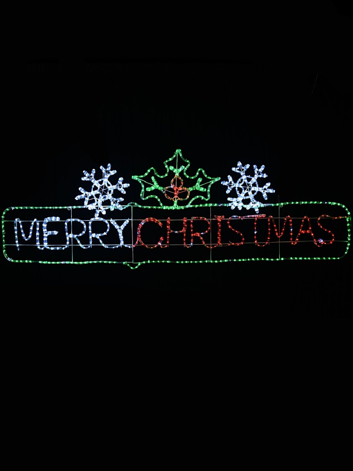 2m Dynamic Framed Merry Christmas, Holly & Snowflakes Outdoor LED Display