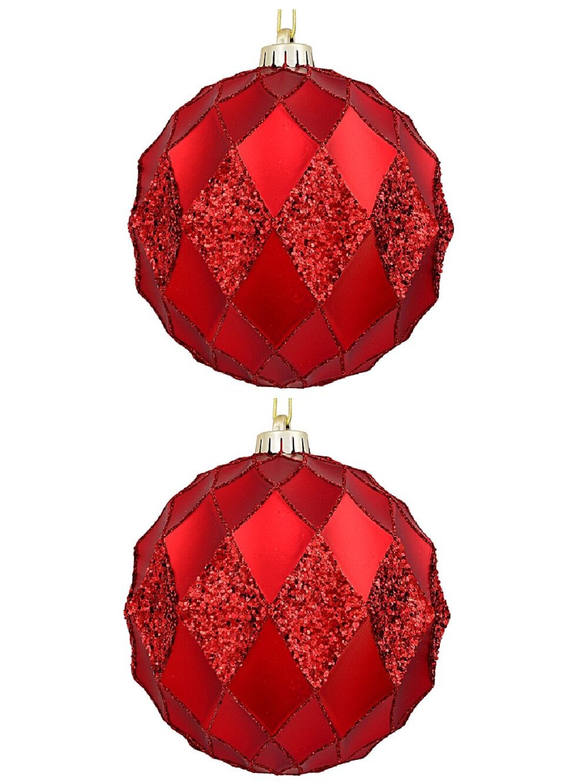 2x Dynamic Red Grand Diamond Textured Glitter Baubles | 15cm