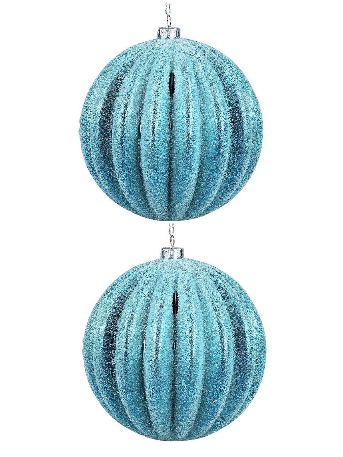 2x Dynamic Turquoise Signature Ridge Textured & Glitter Baubles | 10cm