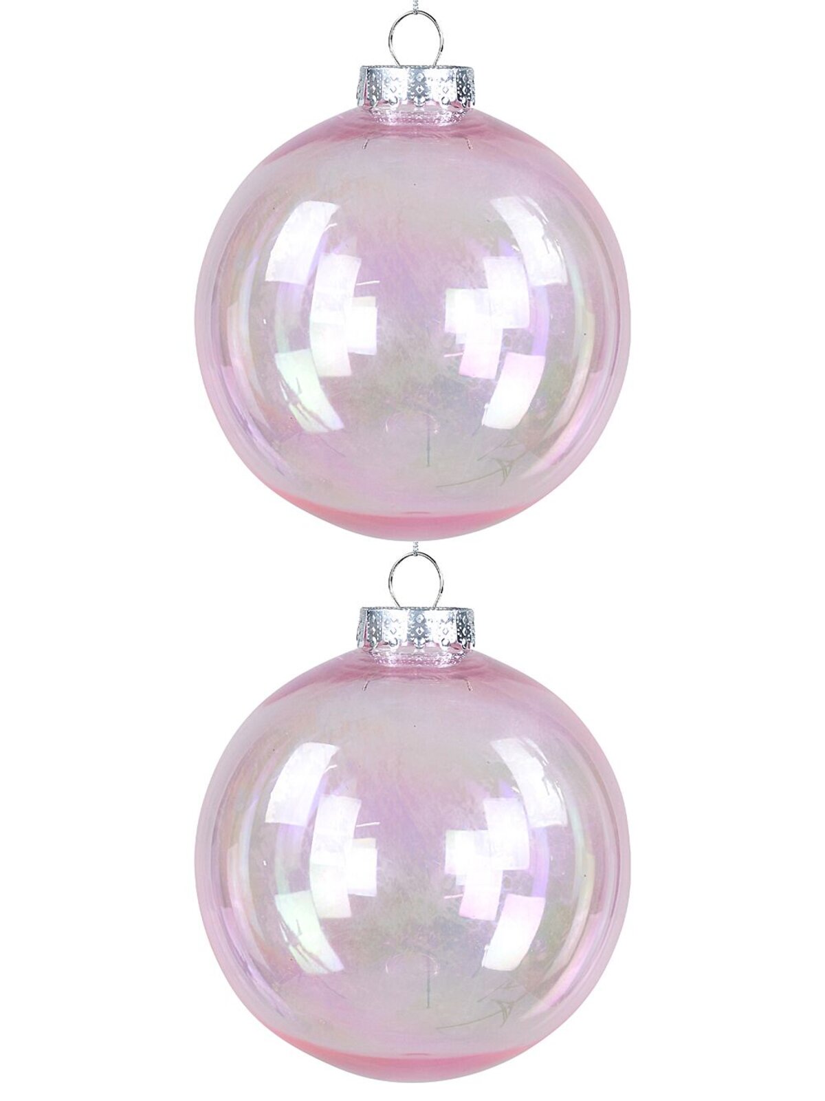 2x Lustrous Pink Tinted Grand Iridescent Soap Bubble Baubles | 15cm